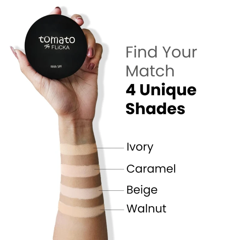 FLiCKA Tomato Compact Powder For Oil-Free, Matte Finish, Lightweight, Lasts up-to 8hrs | Enriched with SPF, Suitable For All Skin Types| 04 Walnut, 9g thumbnail 6
