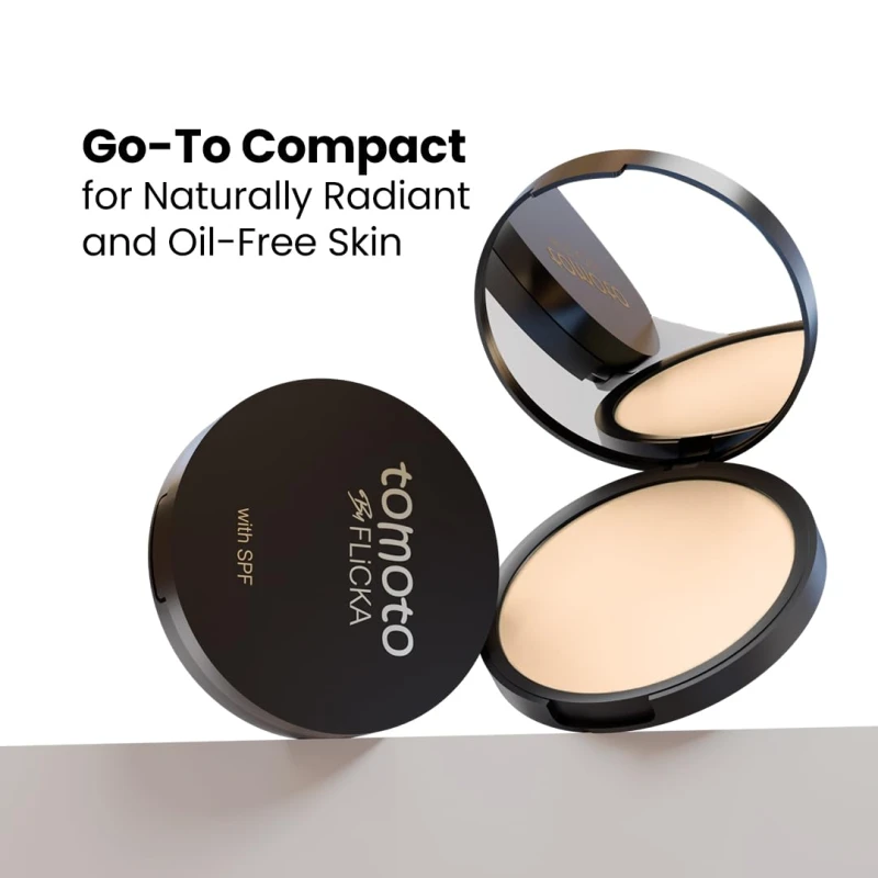 FLiCKA Tomato Compact Powder For Oil-Free, Matte Finish, Lightweight, Lasts up-to 8hrs | Enriched with SPF, Suitable For All Skin Types| 04 Walnut, 9g thumbnail 7