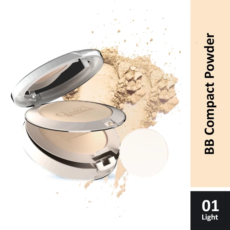 Glam21 BB Powder 2-in-1 Compact Powder Matte Finish &amp; Oil Free | Matte &amp; Shimmer Shades | Instant Weightless Finish Look | Long-lasting | Poreless Soft Skin | 20gm, Light-01 thumbnail 3