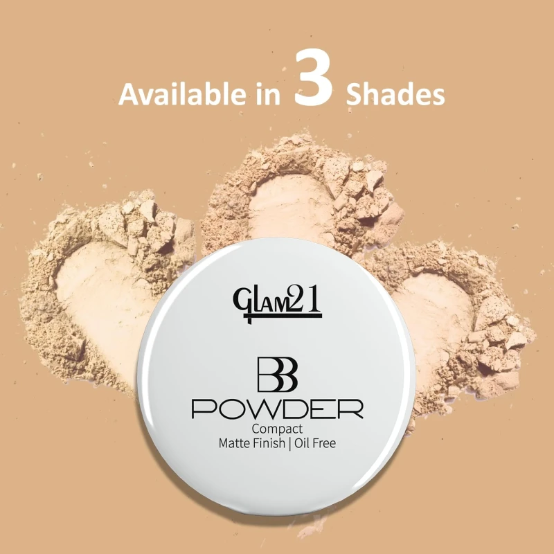 Glam21 BB Powder 2-in-1 Compact Powder Matte Finish &amp; Oil Free | Matte &amp; Shimmer Shades | Instant Weightless Finish Look | Long-lasting | Poreless Soft Skin | 20gm, Natural-02 thumbnail 7