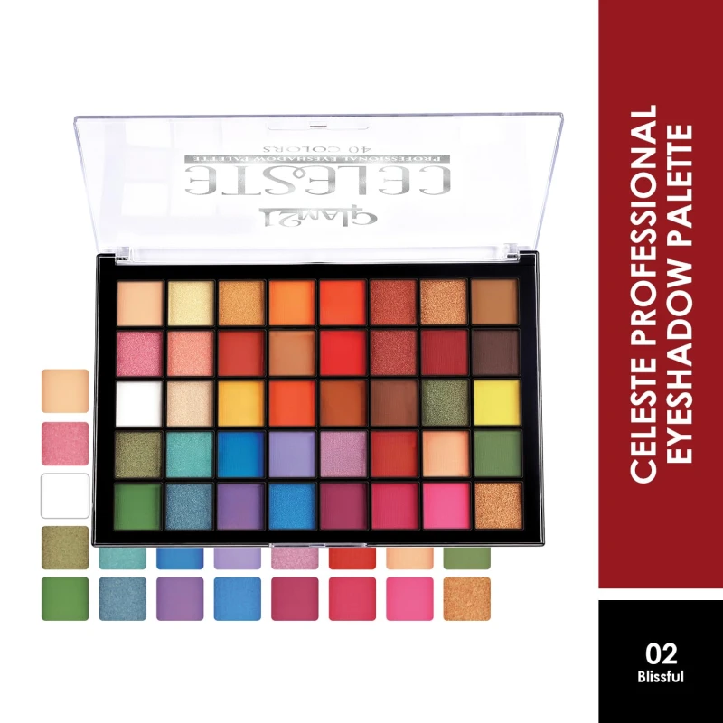 Glam21 Celeste Professional Eyeshadow Palette | All-in-One Eyeshadow Palette &amp; Highly Pigmented | 40 Selected Shades | Matte &amp; Shimmer Shades - 50gm | Blissful-02 thumbnail 2
