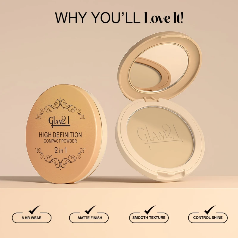 Glam21 High Definition Compact Powder 2-in-1 | Smooth Satin Texture | Long-Lasting Matte Finish | Oil-Control &amp; Buildable Coverage | Suitable for All Skin Types| 18gm,Beige-03 thumbnail 3