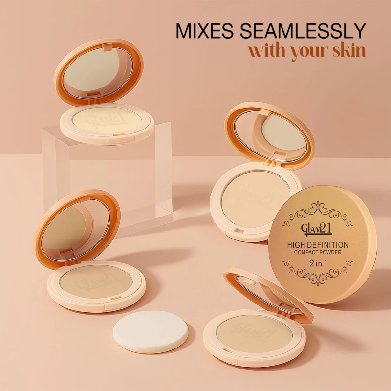 Glam21 High Definition Compact Powder 2-in-1 | Smooth Satin Texture | Long-Lasting Matte Finish | Oil-Control &amp; Buildable Coverage | Suitable for All Skin Types| 18gm,Beige-03 thumbnail 5