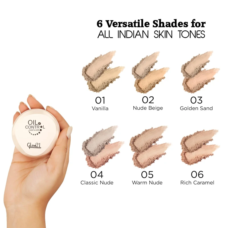 Glam21 Oil Control Sleek &amp; Soft 2-in-1 Compact Powder | Sweat &amp; Waterproof | Long-Lasting Matte Makeup | Enriched with Vitamins E &amp; C | Shine-Free Finish | 18gm, Vanila-01 thumbnail 4