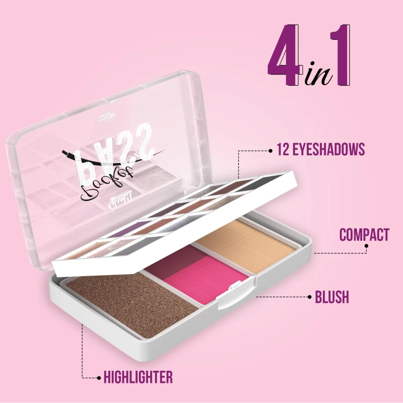 Glam21 Pocket Pass All-in-one Makeup Face Palette| Eyeshadows, Compact, Blush, Highlighter with Brushes| Highly Pigmented | Mix of Mattes &amp; Shimmers |Travel-Friendly |Premium Pass thumbnail 3