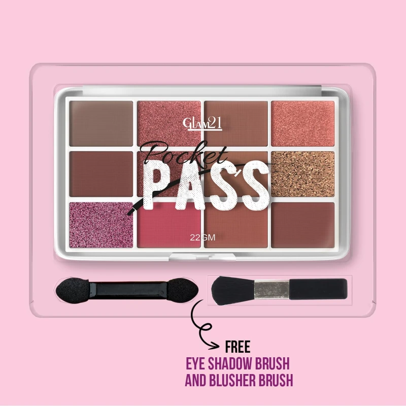 Glam21 Pocket Pass All-in-one Makeup Face Palette| Eyeshadows, Compact, Blush, Highlighter with Brushes| Highly Pigmented | Mix of Mattes &amp; Shimmers |Travel-Friendly |VIP Pass thumbnail 7