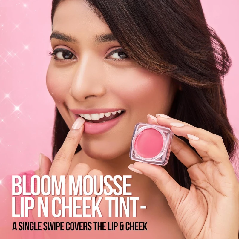 Hilary Rhoda Bloom Mousse Lip N Cheek Tint | Waterproof &amp; Smudge-Proof | 12-Hour Stay | Non-Drying Formula | Mousse Texture | Matte Finish - 6g (Pink Candy - Shade 01) thumbnail 4