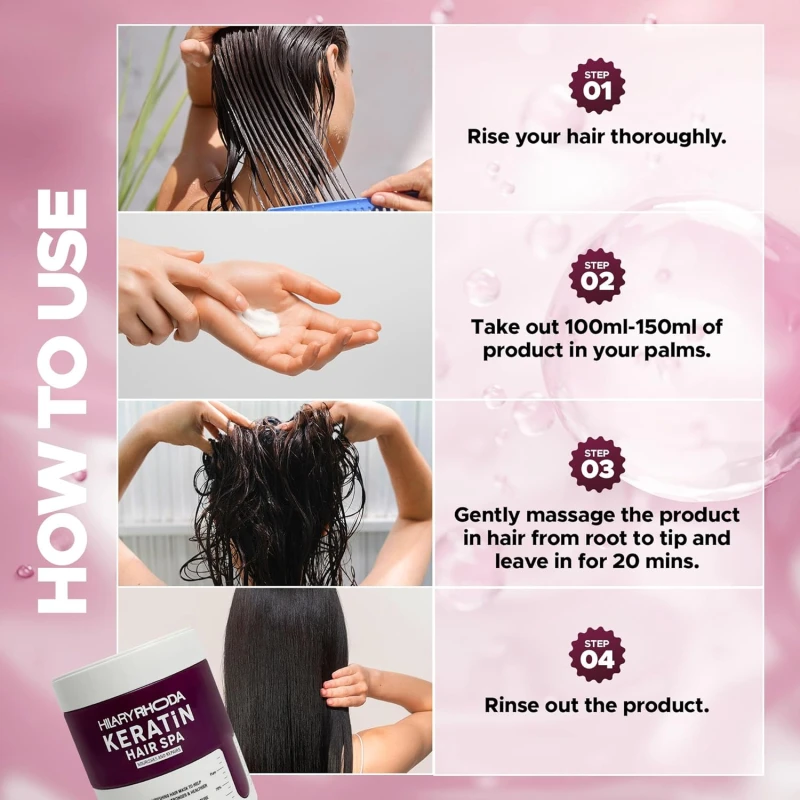 Hilary Rhoda Keratin Hair Spa | Deep Conditioning For Dry, Frizzy &amp; Damaged Hair | Total Hair Repair | Strengthening &amp; Smoothing Hair |Keratin Smoothening |At-Home Hair Spa Treatment- 500ml thumbnail 7