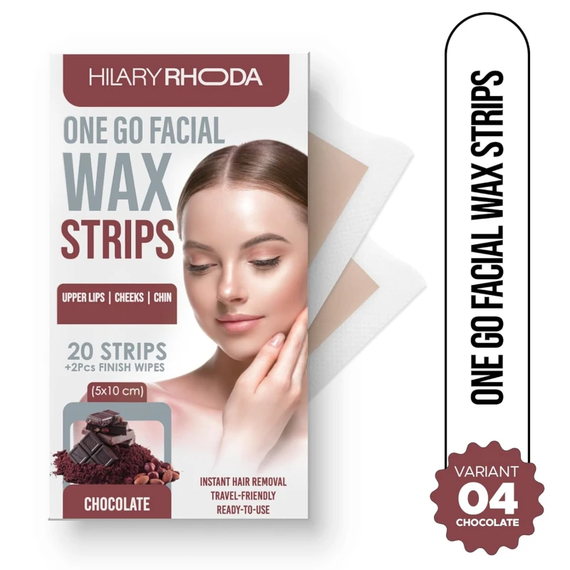 Hilary Rhoda One Go Facial Wax Strips | Ready-To-Use Facial Wax Strips | Face, Cheek, Upper Lip &amp; Chin Facial Wax | Painless Hair Removal | With 2 Finish Wipes | 20 Strips (Chocolate - Shade 04) thumbnail 2