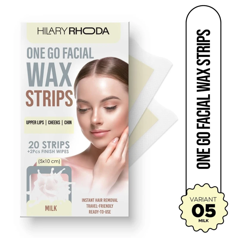 Hilary Rhoda One Go Facial Wax Strips | Ready-To-Use Facial Wax Strips | Face, Cheek, Upper Lip &amp; Chin Facial Wax | Painless Hair Removal | With 2 Finish Wipes | 20 Strips (Milk - Shade 05) thumbnail 2