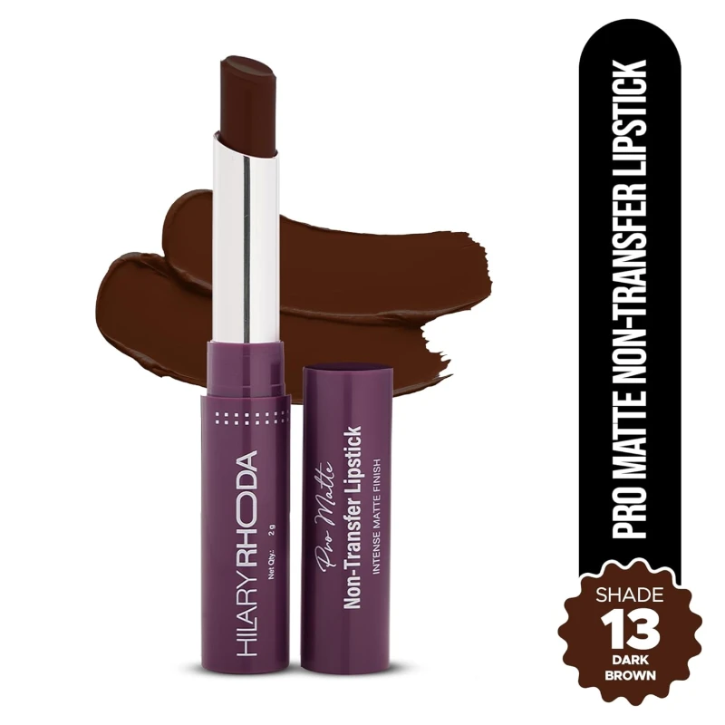 Hilary Rhoda Pro Matte Non-Transfer Lipstick | Waterproof &amp; Smudge-Proof | 12-Hour Long Stay | 24 Shades Available | Highly Pigmented Matte Finish Lipstick | 2g - (Dark Brown | Shade 13) thumbnail 2
