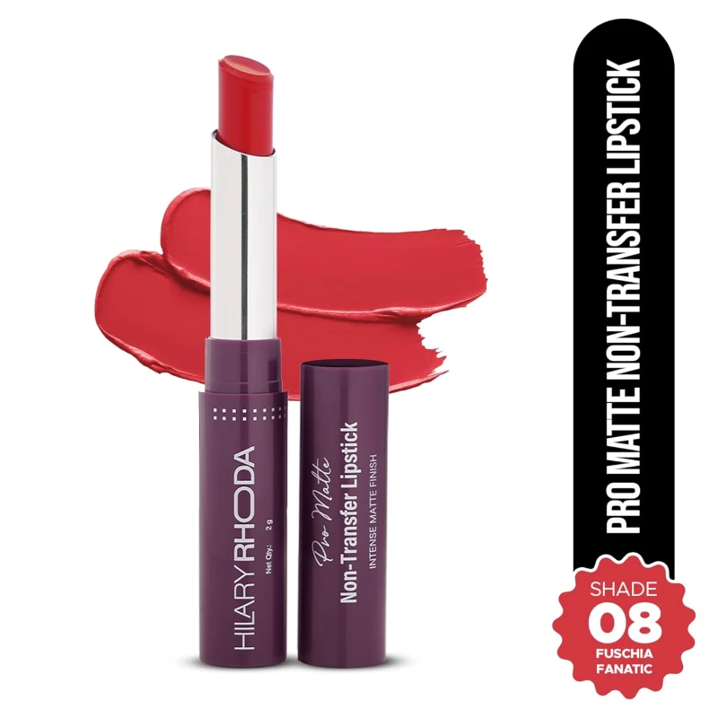 Hilary Rhoda Pro Matte Non-Transfer Lipstick | Waterproof &amp; Smudge-Proof | 12-Hour Long Stay | 24 Shades Available | Highly Pigmented Matte Finish Lipstick | 2g - (Fuschia Fanatic | Shade 08) thumbnail 2