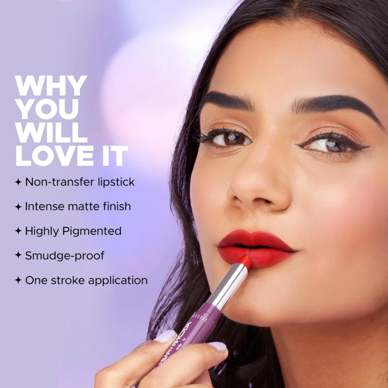 Hilary Rhoda Pro Matte Non-Transfer Lipstick | Waterproof &amp; Smudge-Proof | 12-Hour Long Stay | 24 Shades Available | Highly Pigmented Matte Finish Lipstick | 2g - (Hot Plum | Shade 22) thumbnail 4