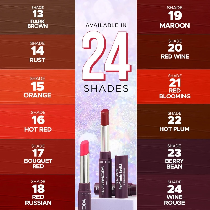 Hilary Rhoda Pro Matte Non-Transfer Lipstick | Waterproof &amp; Smudge-Proof | 12-Hour Long Stay | 24 Shades Available | Highly Pigmented Matte Finish Lipstick | 2g - (Hot Plum | Shade 22) thumbnail 7