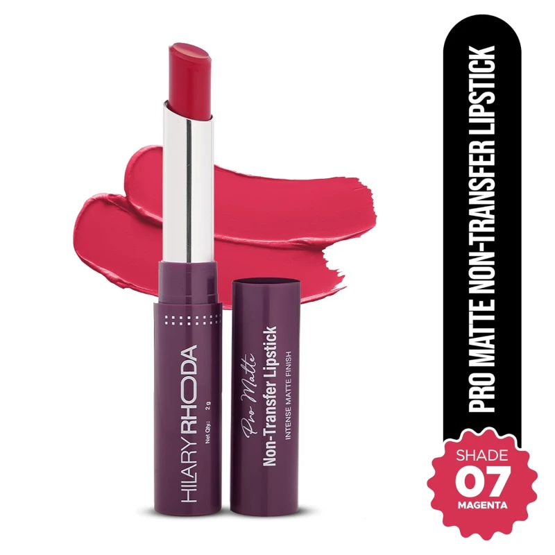 Hilary Rhoda Pro Matte Non-Transfer Lipstick | Waterproof &amp; Smudge-Proof | 12-Hour Long Stay | 24 Shades Available | Highly Pigmented Matte Finish Lipstick | 2g - (Magent | Shade 07) thumbnail 2