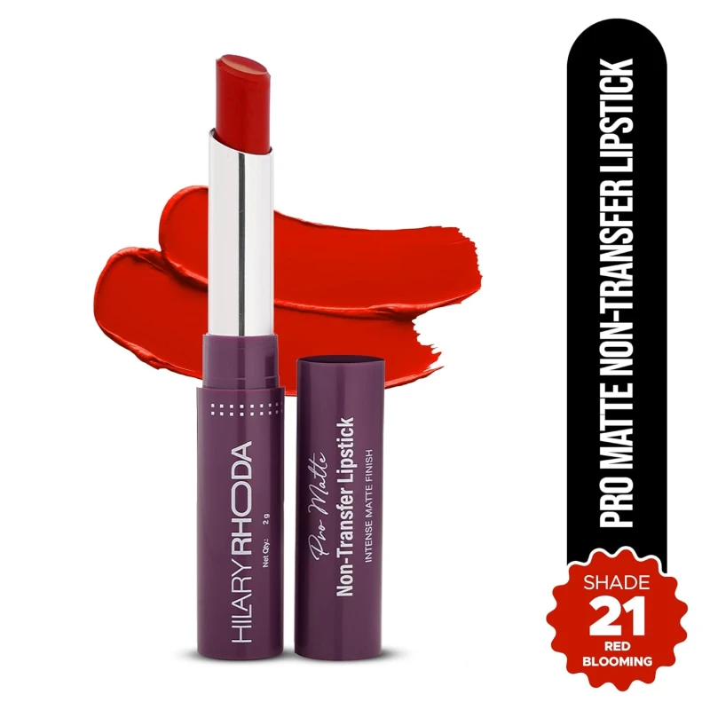 Hilary Rhoda Pro Matte Non-Transfer Lipstick | Waterproof &amp; Smudge-Proof | 12-Hour Long Stay | 24 Shades Available | Highly Pigmented Matte Finish Lipstick | 2g - (Red Blooming | Shade 21) thumbnail 10