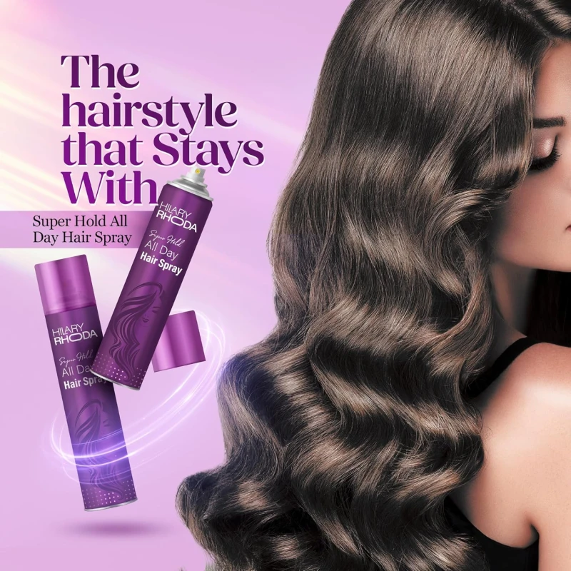 Hilary Rhoda Super Hold All Day Hair Spray | Lasts All Day Long &amp; Ultra Strong Hold | No Residue &amp; Sweat-Proof Hair Spray | 420ml (Pack of 1) thumbnail 3