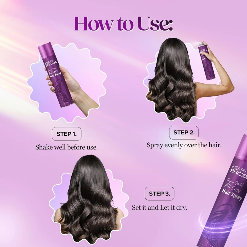 Hilary Rhoda Super Hold All Day Hair Spray | Lasts All Day Long &amp; Ultra Strong Hold | No Residue &amp; Sweat-Proof Hair Spray | 420ml (Pack of 1) thumbnail 5