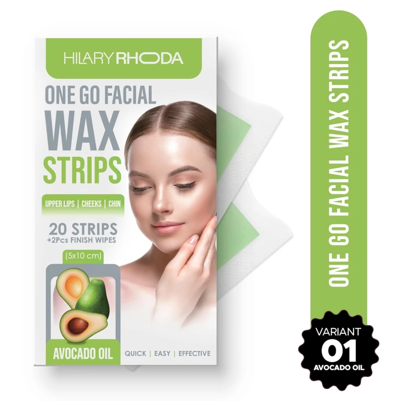 Hilary Rhoda Women One Go Facial Wax Strips | Avocado Oil Extract | Ready-to-Use for Upper Lip, Chin &amp; Cheeks | Hair Removal Strips with 2 Wipes | Painless, Quick &amp; Gentle Waxing | 20 Strips  SHADE 01) thumbnail 2