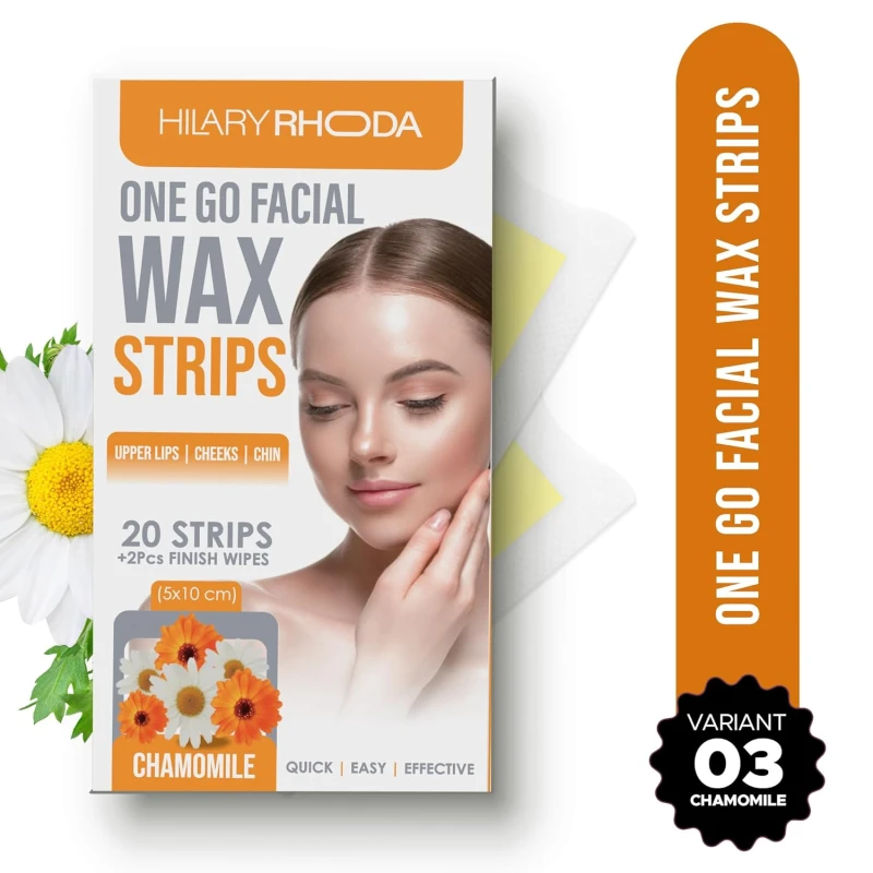 Hilary Rhoda Women One Go Facial Wax Strips | Chamomile Extract | Ready-to-Use for Upper Lip, Chin &amp; Cheeks | Hair Removal Strips with 2 Wipes | Painless, Quick &amp; Gentle Waxing | 20 Strips thumbnail 2