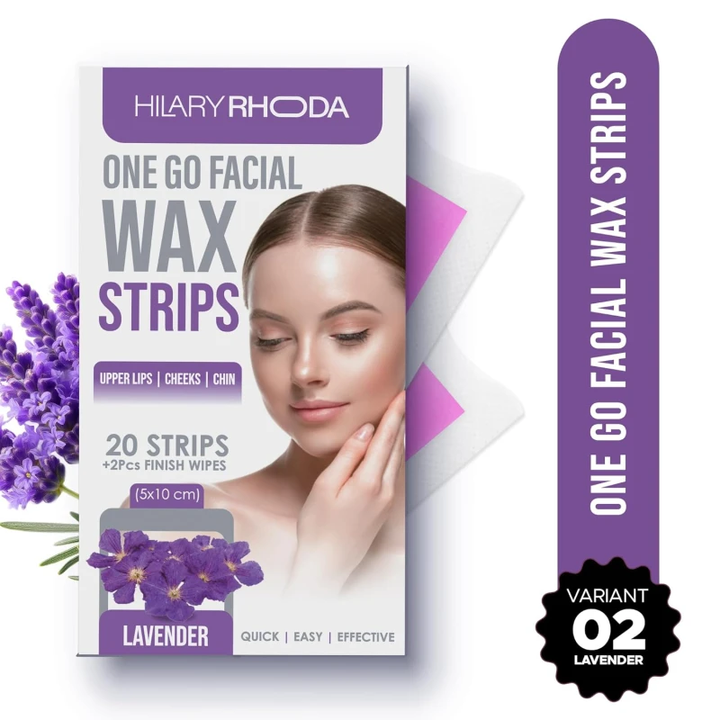 Hilary Rhoda Women One Go Facial Wax Strips | Lavender Extract | Ready-to-Use for Upper Lip, Chin &amp; Cheeks | Hair Removal Strips with 2 Wipes | Painless, Quick &amp; Gentle Waxing | 20 Strips thumbnail 2