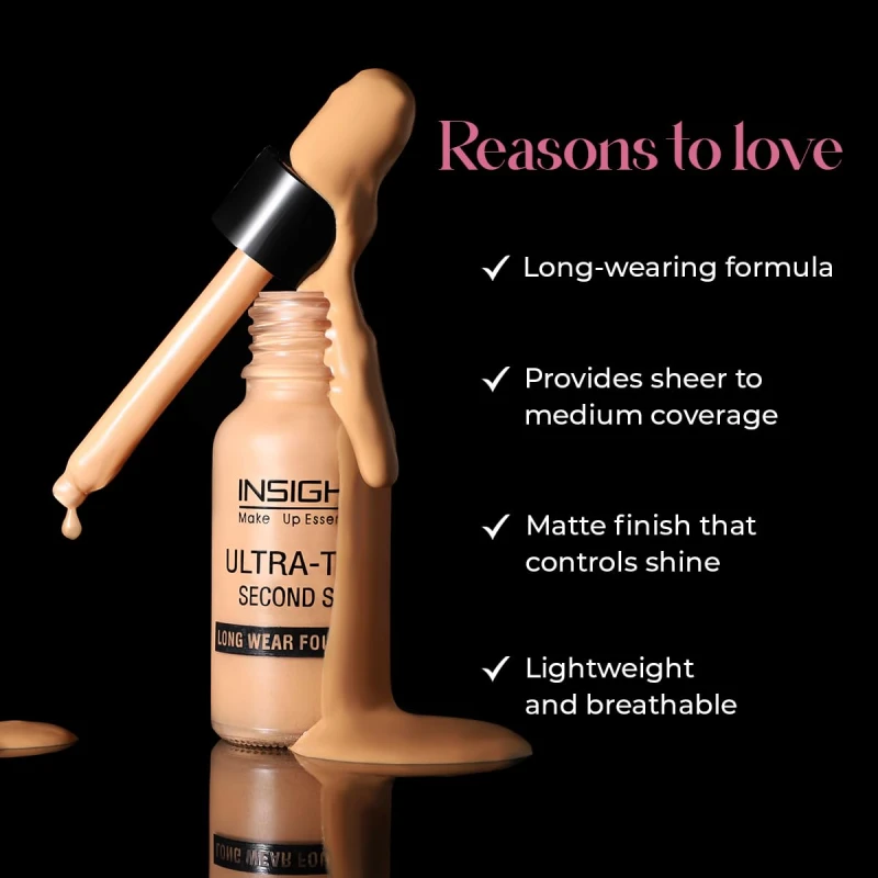 INSIGHT Ultra-Thin Second Skin Foundation 20ml | Long Wear Liquid Matte, Waterproof, Full Coverage, Oil-Free, SPF 15, Lightweight Base – Rose Beige thumbnail 2