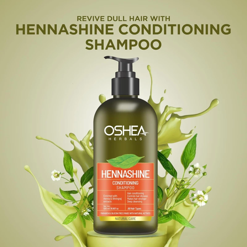 Oshea Herbals Heenashine Conditioning Shampoo | Controls Dryness &amp; Makes Hair Stronger with Deep Cleansing | Enriched with Henna &amp; Bhringraj 300 ml (Pack of 2) thumbnail 2