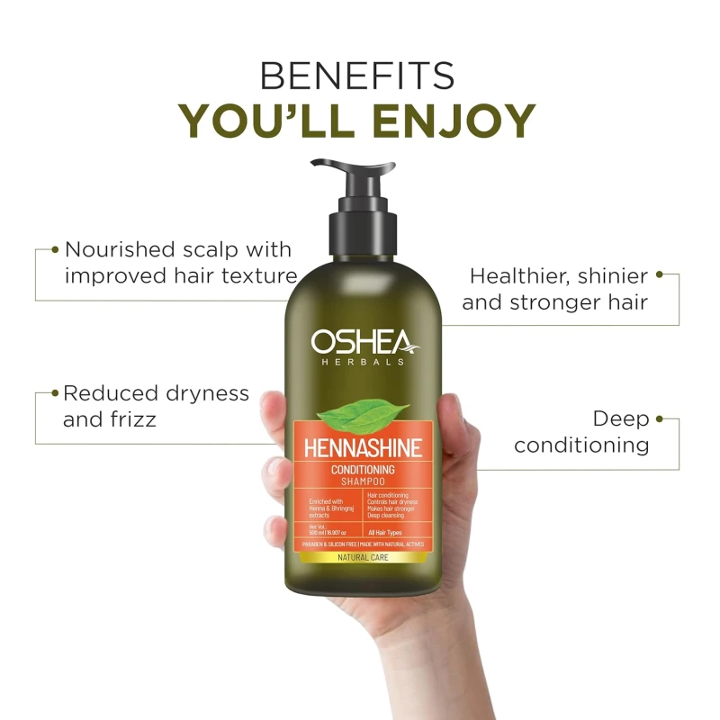 Oshea Herbals Heenashine Conditioning Shampoo | Controls Dryness &amp; Makes Hair Stronger with Deep Cleansing | Enriched with Henna &amp; Bhringraj 300 ml (Pack of 2) thumbnail 3