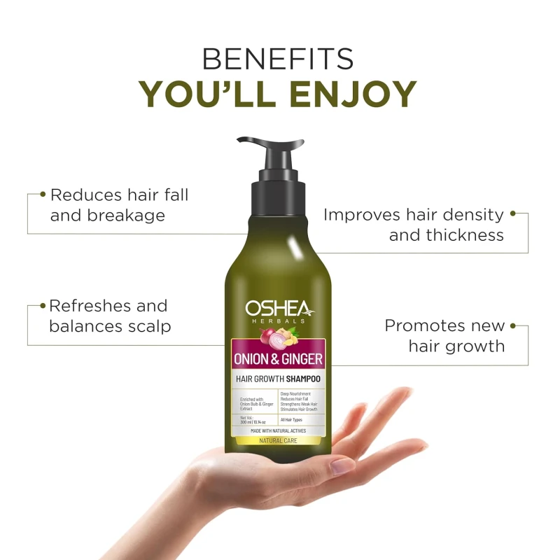 Oshea Herbals Natural Hair Growth Shampoo for Men &amp; Women | Deep Nourishment, Promotes Hair Growth with Controlled Hairfall | Enriched with Onion Bulb &amp; Ginger Extract - 300ml (Pack 0f 2) thumbnail 3