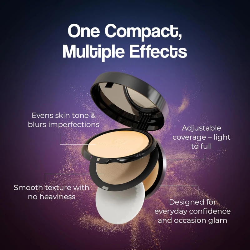 Queen 3-in-1 Multi Effect Sun Block Compact Powder - Rose Blush, 30g | Long Lasting Compact Powder with Highlighter | Blends Effortlessly, Absorbs Oil, Lightweight Pressed Powder for Women thumbnail 2
