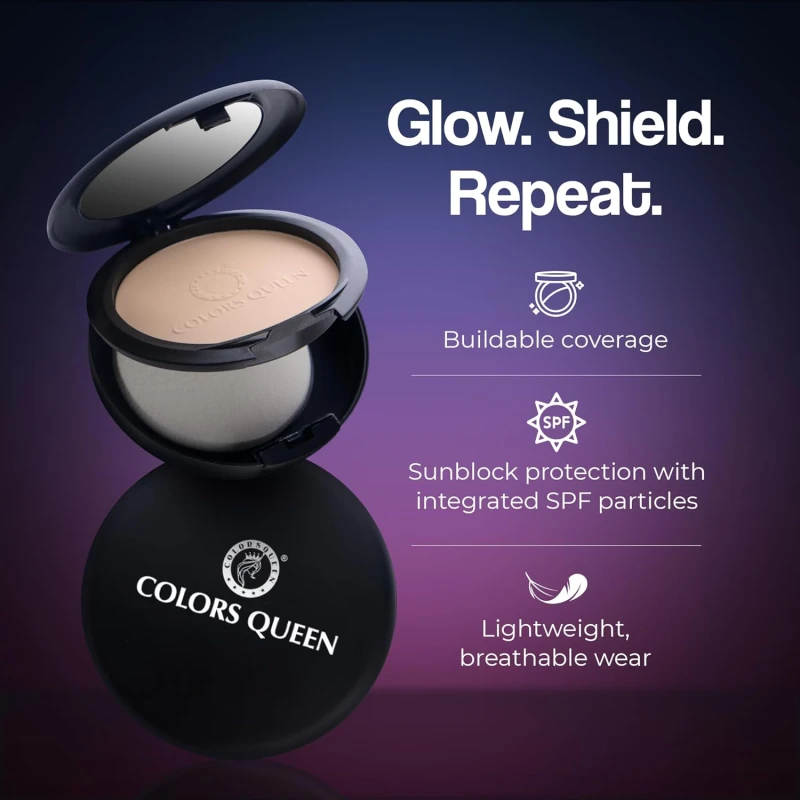 Queen 3-in-1 Multi Effect Sun Block Compact Powder - Rose Blush, 30g | Long Lasting Compact Powder with Highlighter | Blends Effortlessly, Absorbs Oil, Lightweight Pressed Powder for Women thumbnail 3
