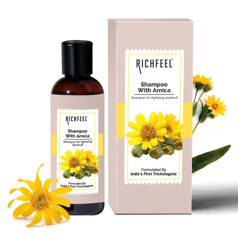 Richfeel Arnica Anti Dandruff Shampoo - Clears Dandruff Flakes, Relieves Excessive Oil, and Soothes Itching | 100 ml thumbnail 2