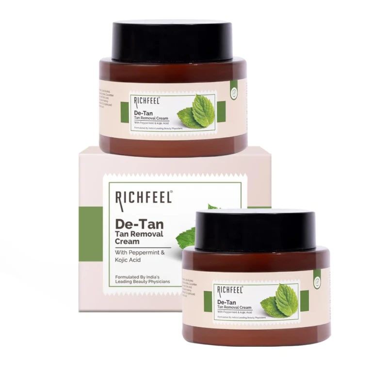 Richfeel De-tan Cream | Natural Skin Tan Removal with Peppermint, Honey, and Cucumber |Ayurvedic and Organically Pure| Tan Removal Face Pack for All Skin Types| 100 g (Pack of 2) thumbnail 2