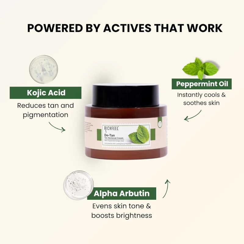 Richfeel De-tan Cream | Natural Skin Tan Removal with Peppermint, Honey, and Cucumber |Ayurvedic and Organically Pure| Tan Removal Face Pack for All Skin Types| 100 g (Pack of 2) thumbnail 6