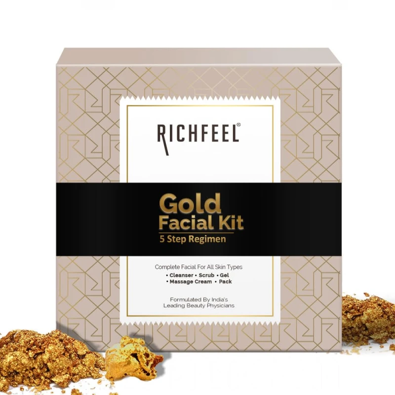 Richfeel Gold Facial Kit | Bright &amp; Glowing Skin | Parlour Like Instant Glow With The Goodness Of Gold Foils| 30 g thumbnail 2