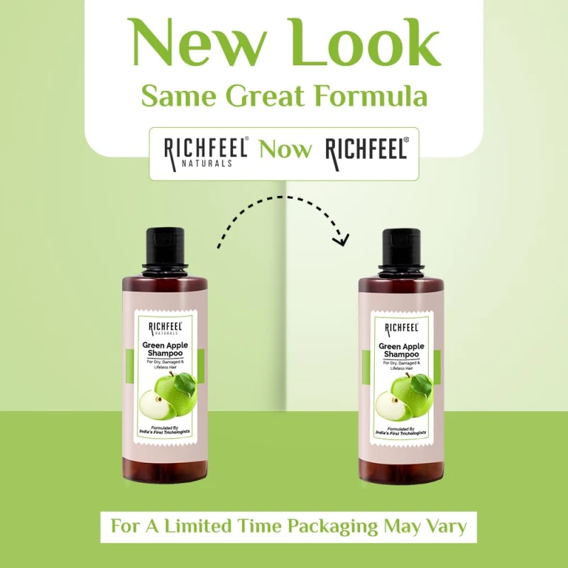 Richfeel Green Apple Shampoo For Dry &amp; Damaged Hair | Anti Dandruff | Promotes Healthy, Shiny and Glossy Hair | Nourishes Scalp | Makes Hair Soft &amp; Smooth | All Skin Types | 500 ml thumbnail 11