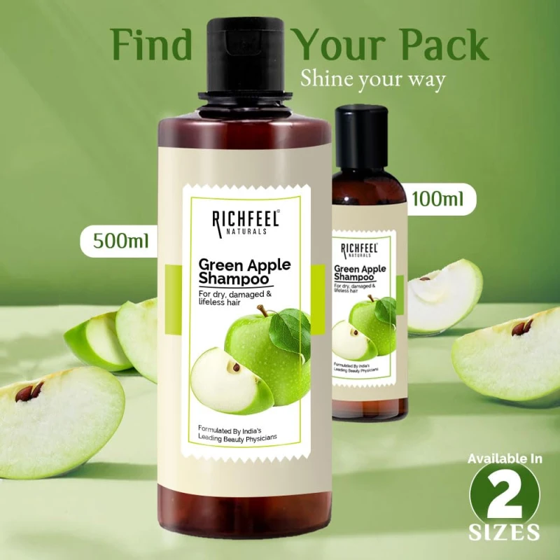 Richfeel Green Apple Shampoo For Dry &amp; Damaged Hair | Anti Dandruff | Promotes Healthy, Shiny and Glossy Hair | Nourishes Scalp | Makes Hair Soft &amp; Smooth | All Skin Types | 500 ml thumbnail 15