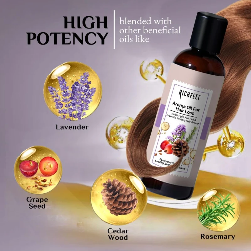 Richfeel Oil For Hair Loss infused with Rosemary, Lavender &amp; Grapeseed Oil | For Hair Fall Control and Hair Growth | (200ml (Pack of 2) thumbnail 5