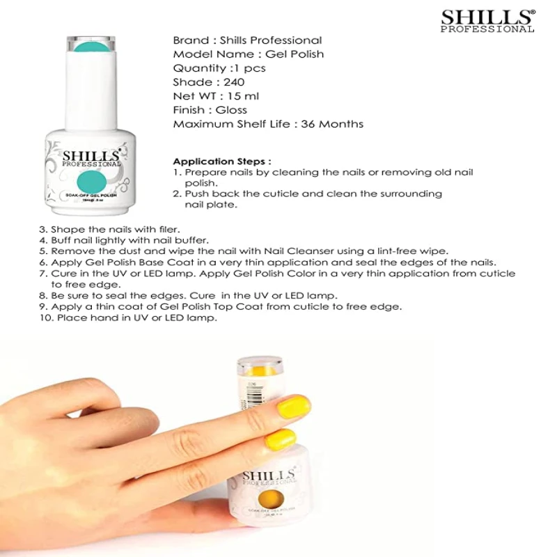 SHILLS PROFESSIONAL Uv/Led Soak Off Glossy Finish Nail Polish Nail Art Nail Polish Color Shade 122, 15 Ml thumbnail 6